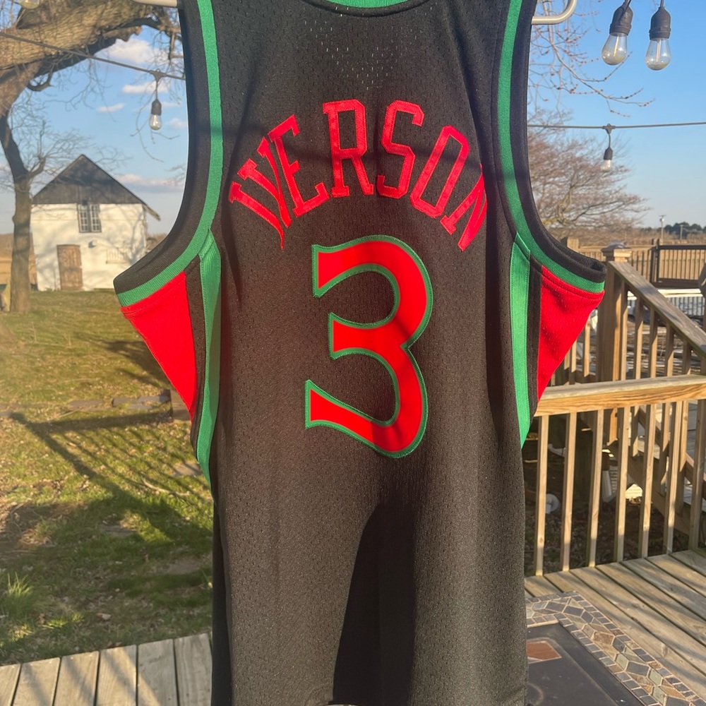 Mitchell & Ness Black and Red Iverson Jersey